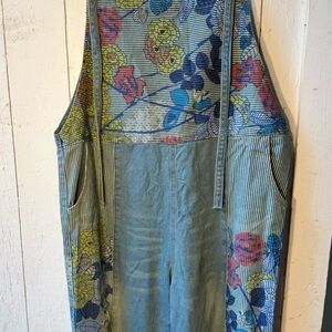 Monthorigin Bib Floral Cropped Jean Overalls Size Large